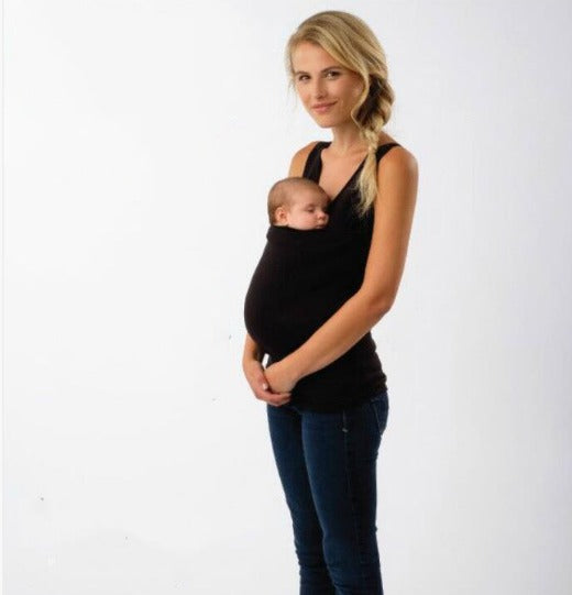 Unisex baby carrier t-shirt, secure sling for newborns, offering hands-free comfort for moms & dads.