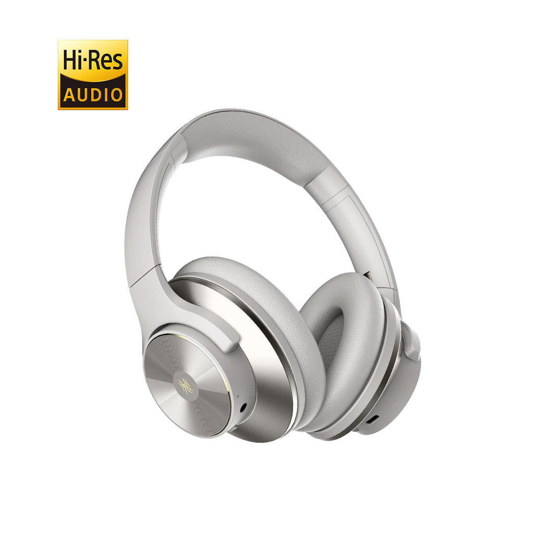 Black wireless over-ear headphones with Bluetooth and hybrid active noise cancellation, featuring memory foam earcups and USB