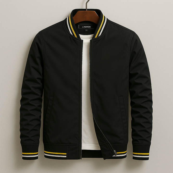 Comfortable men's modern bomber jacket. Zip-front design, ideal for spring & autumn casual wear.