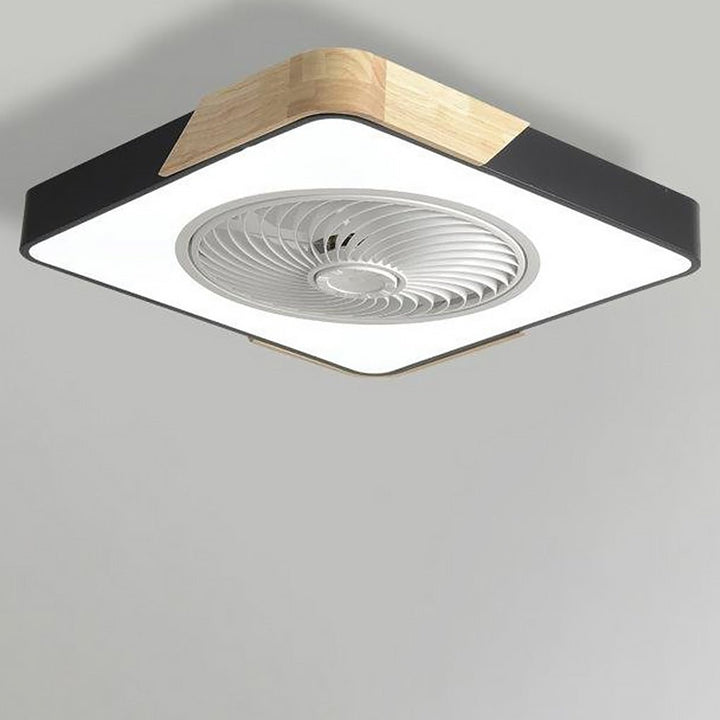"Bladeless ceiling fan light with remote, sleek circular design, integrated LED, suitable for modern and farmhouse decor."