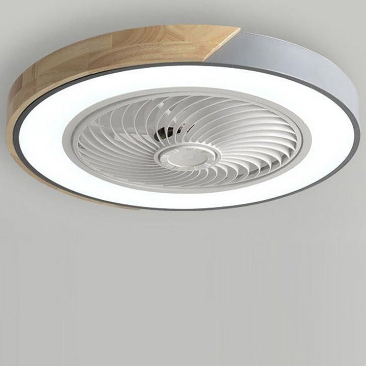 "Bladeless ceiling fan light with remote, sleek circular design, integrated LED, suitable for modern and farmhouse decor."