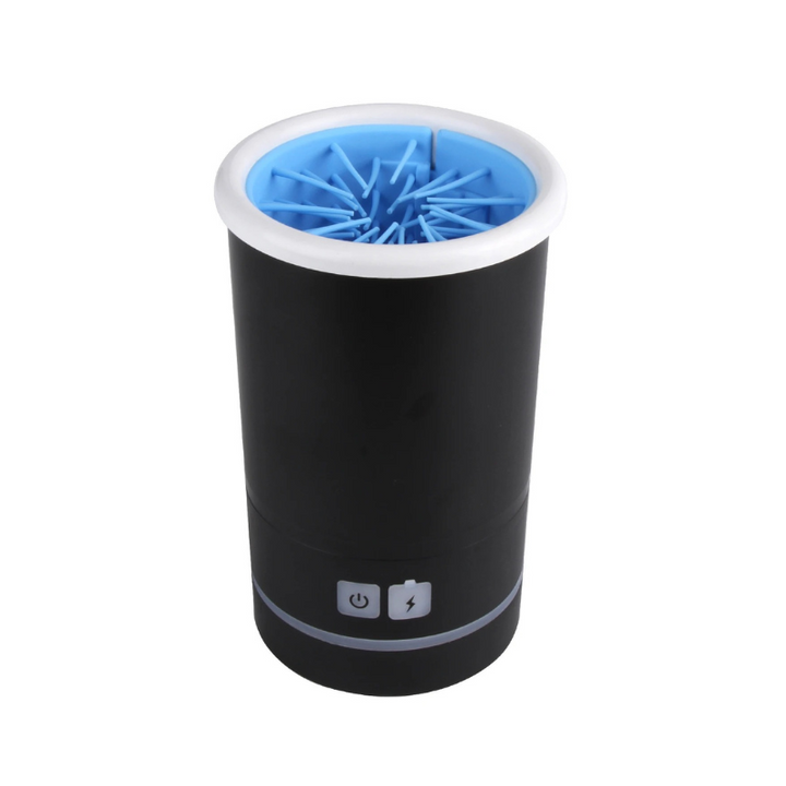 Blue automatic dog paw cleaner, ideal for quick pet hygiene. Effectively removes mud from dog's paws.