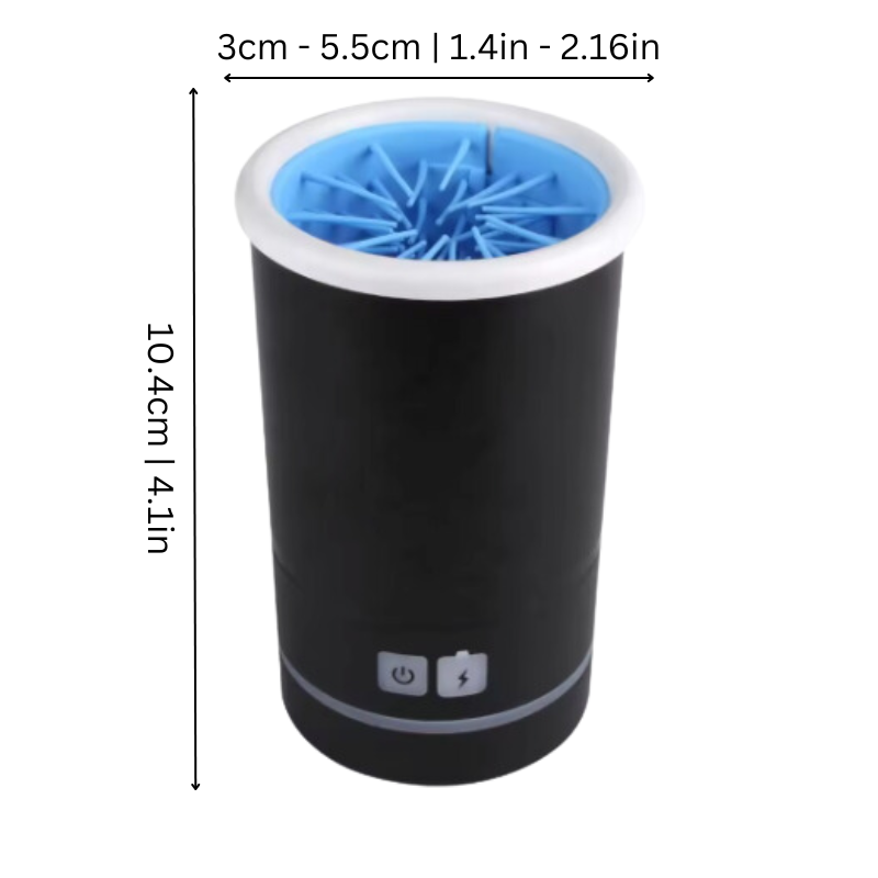Hands-free automatic dog paw cleaner, preventing muddy paw prints indoors. Essential pet cleaning supply.