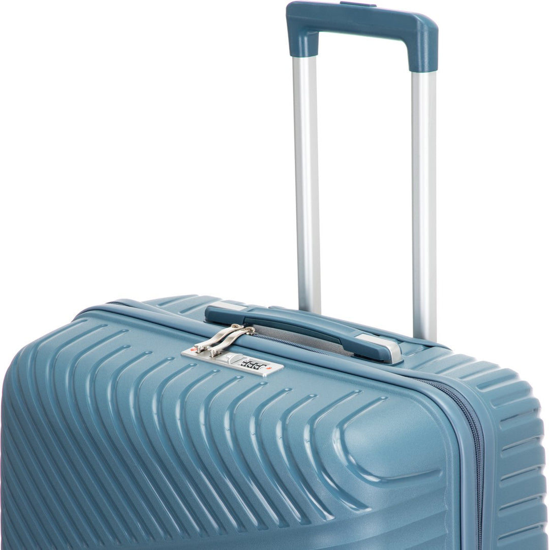 Durable blue hard shell suitcase with smooth spinner wheels & TSA lock for secure, easy holiday travel.