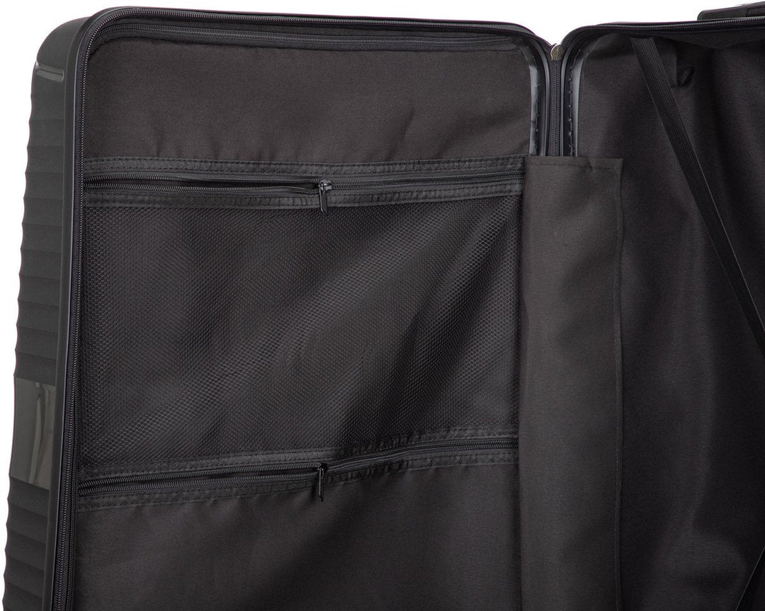 Secure blue hard shell Amalfi suitcase with integrated TSA lock for worry-free, organized international travel.