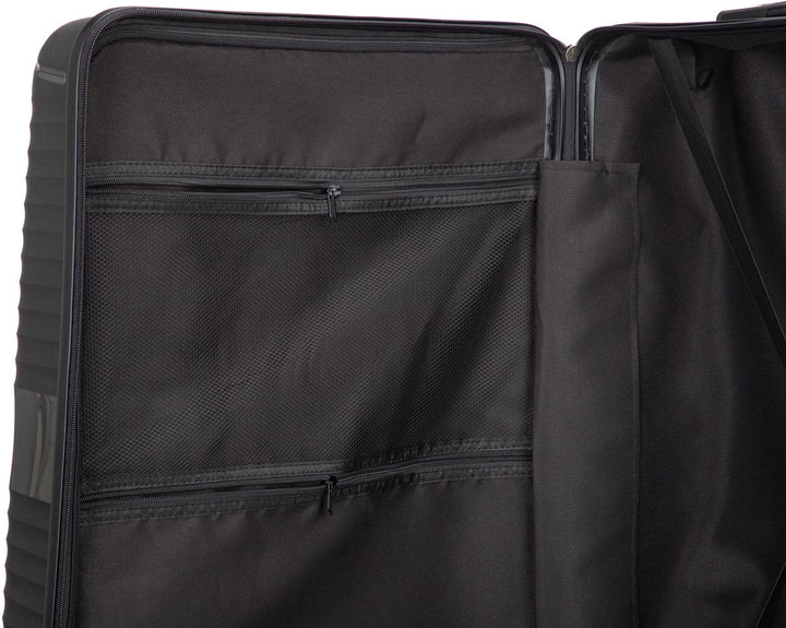 Secure blue hard shell Amalfi suitcase with integrated TSA lock for worry-free, organized international travel.