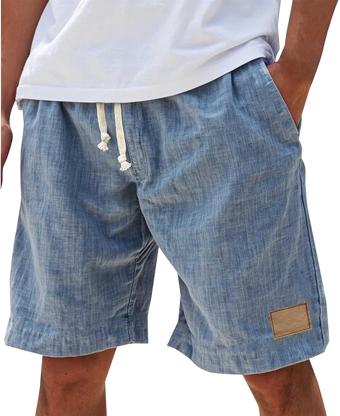 Summer beachwear shorts for men, elastic waist, relaxed fit, perfect for warm weather.