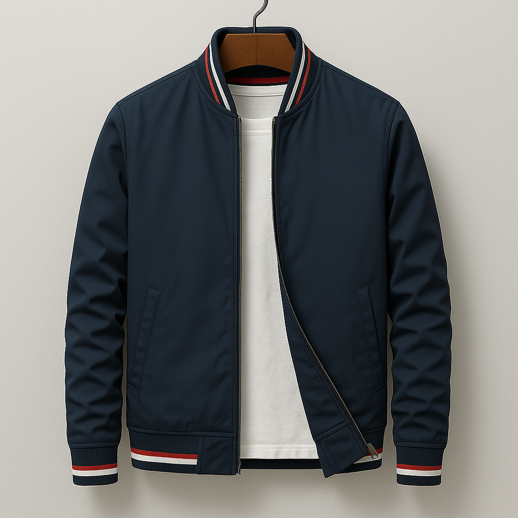 Men's modern zip bomber jacket for spring & autumn. Stylish urban outerwear, comfortable & versatile.