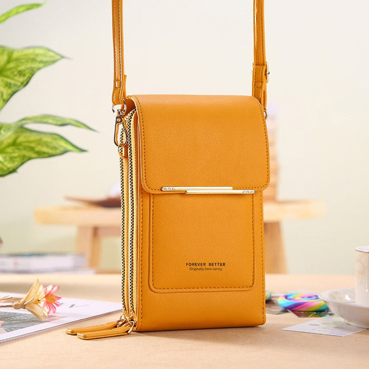 Functional women's touchscreen phone bag, a compact and elegant PU leather shoulder bag.