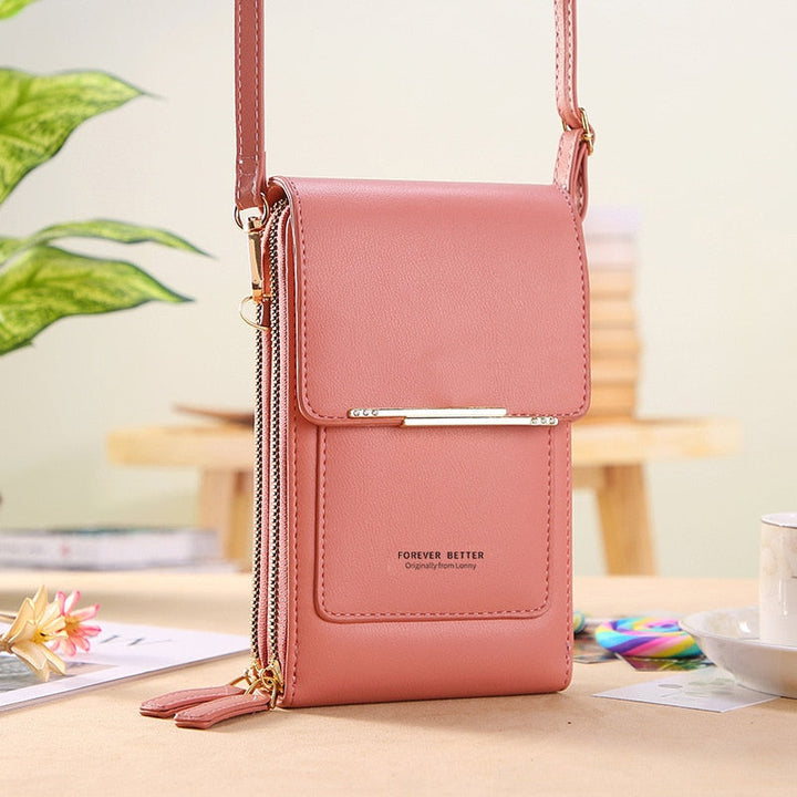 Women's premium PU leather touchscreen shoulder bag, perfect for everyday phone access & style.