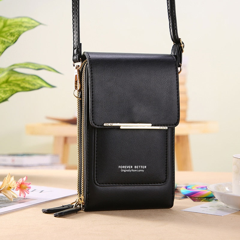 Durable PU leather women's bag, designed as a touchscreen shoulder or crossbody option.