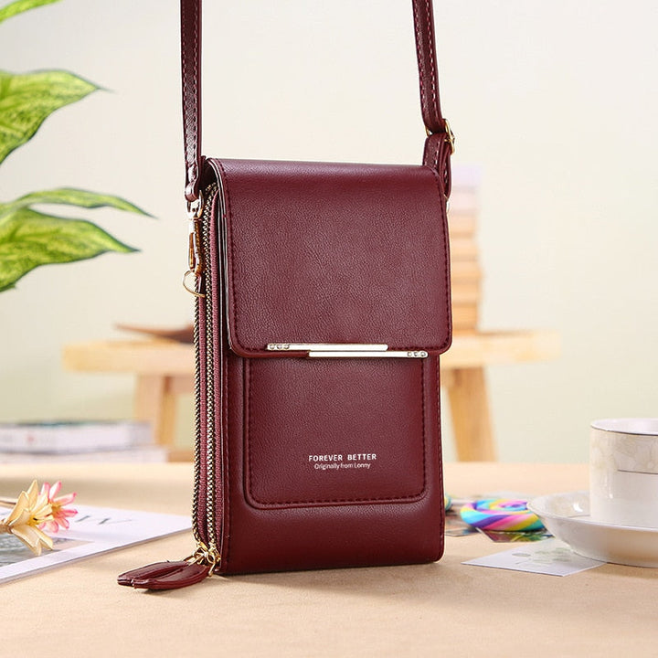Sleek PU leather women's touchscreen bag, perfect as a shoulder or crossbody fashion accessory.