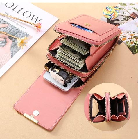 Crossbody phone bag for women, premium PU leather and innovative touchscreen functionality.
