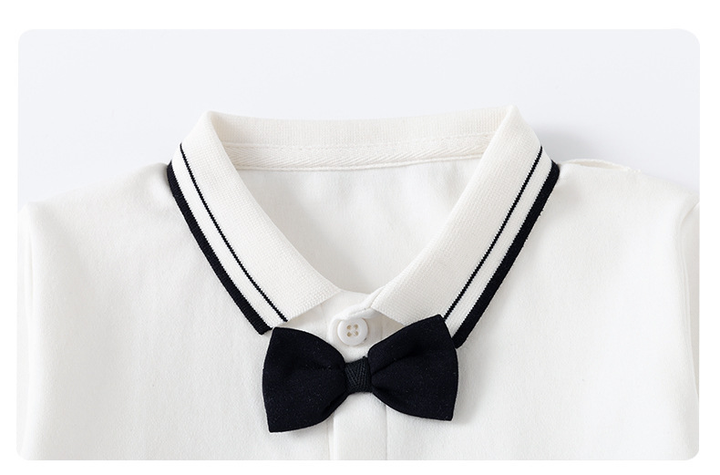 Stylish blue 3-piece formal suit for boys, featuring a waistcoat, shirt, trousers & bow tie.