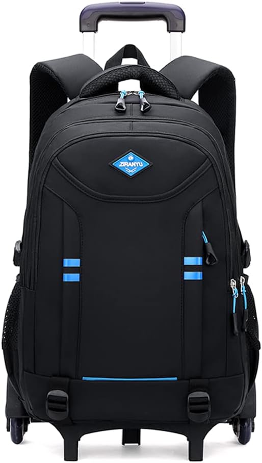 Boys' multi-pocket rolling school backpack. Durable convertible trolley bag for students.