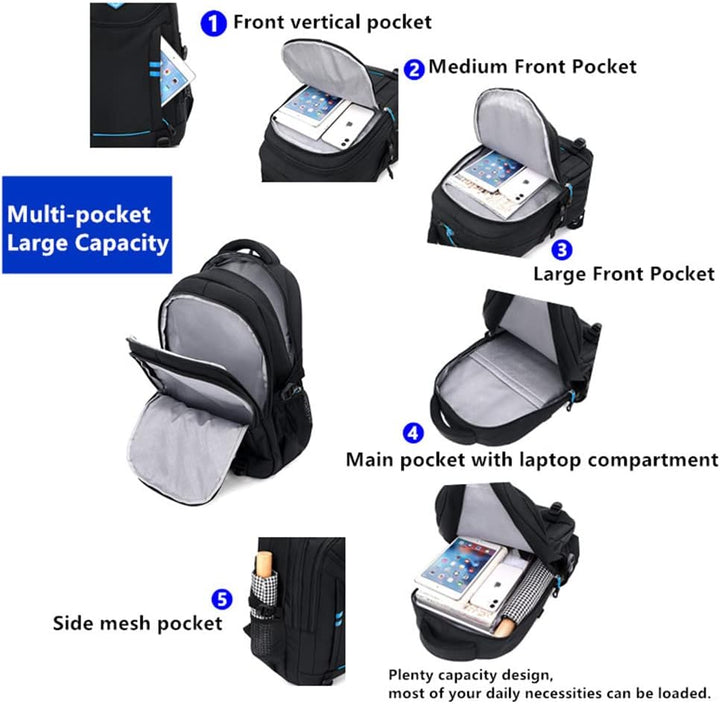 Boys' convertible trolley school backpack. Multi-pocket rolling travel bag for students & kids luggage.