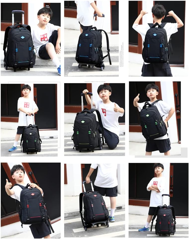 Rugged multi-pocket rolling school backpack for boys. Convertible trolley bag, ideal for students & travel.