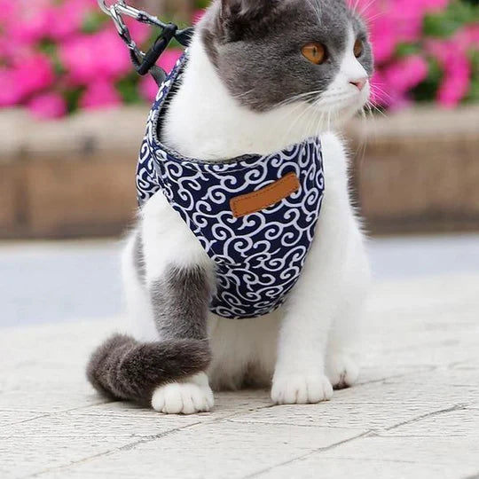 Outdoor cat harness & leash, breathable design for adventures; adjustable and secure.