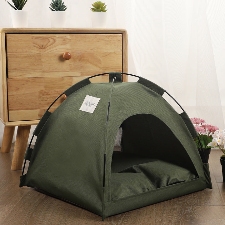 Cozy pet bed tent with breathable fabric, offering a secure and shaded retreat for cats to relax comfortably.
