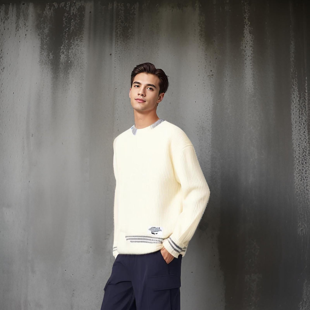 Men's striped crewneck sweater, relaxed fit, offering stylish comfort for any casual occasion.