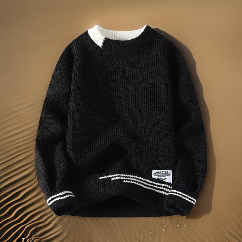 Men's striped relaxed fit crewneck sweater, comfortable & stylish for casual wear.