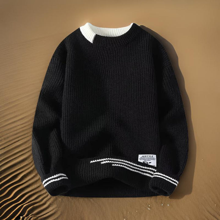 Men's striped relaxed fit crewneck sweater, comfortable & stylish for casual wear.
