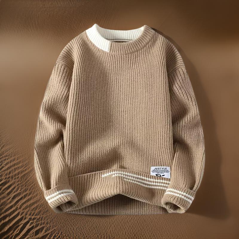 Casual men's crewneck sweater with classic stripes, offering a comfortable relaxed fit.