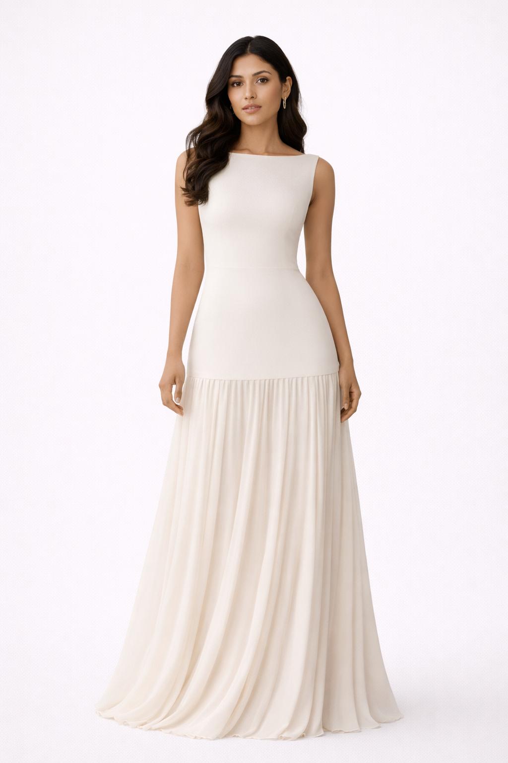 Elegant women's pleated maxi dress, perfect for wedding guests, parties, & formal occasions. Sleeveless, flowy design.