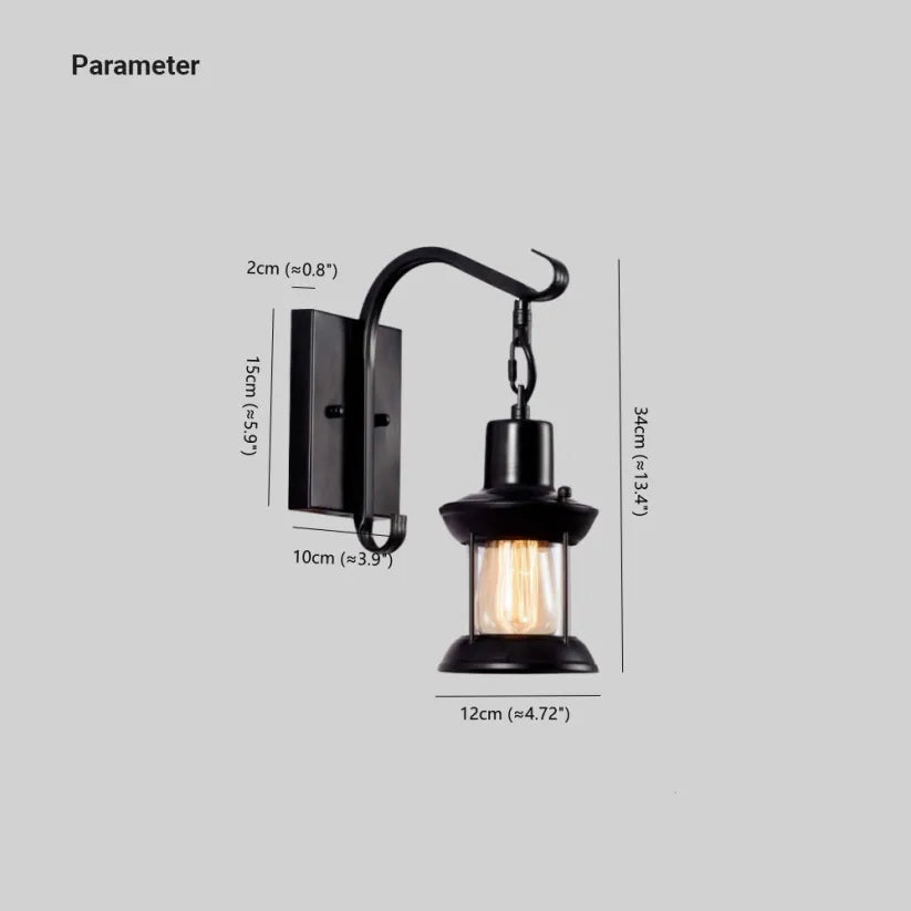Bronze vintage industrial wall sconce lamp with oil-bronze finish and glass shade, perfect for living room lighting.