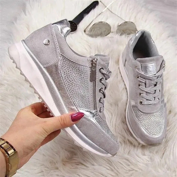 Black women's supportive orthopedic zip-up sneakers, ideal for casual style and foot health.