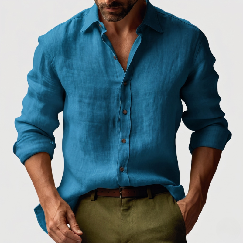 Essential men's long sleeve button-down shirt, classic style for everyday and smart casual outfits.