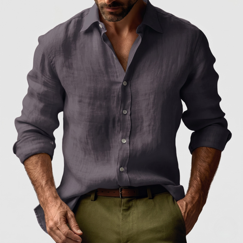 Effortlessly stylish men's long sleeve button-down shirt, a versatile wardrobe essential for casual wear.