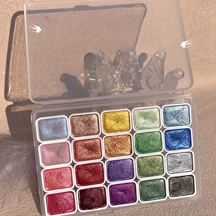 Calligraphy & art 20-color pearl watercolor paint set. Solid, luminous paints for artists seeking shimmer effects.