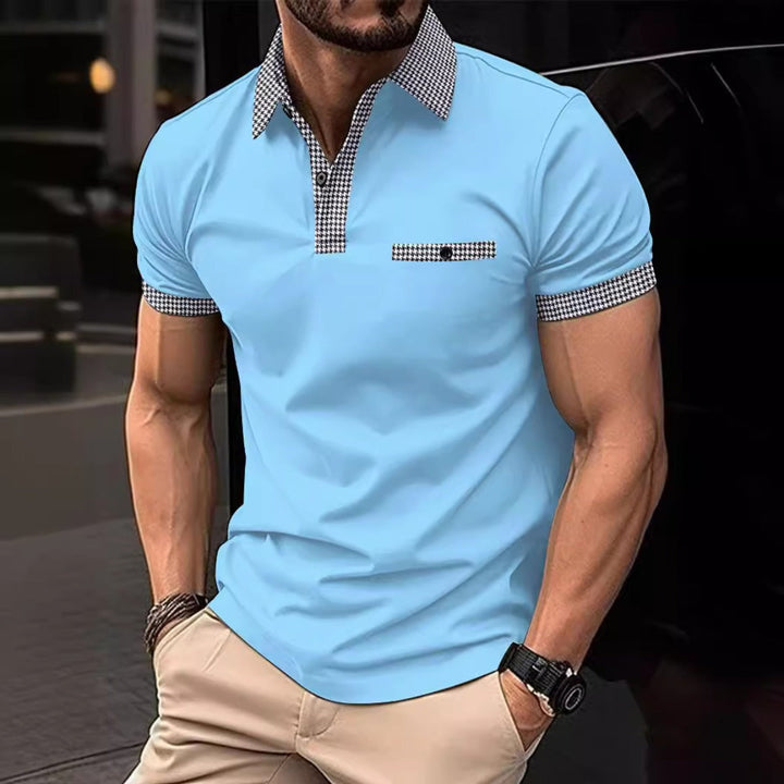 Stylish men's polo, classic button-down design, durable & moisture-wicking fabric.