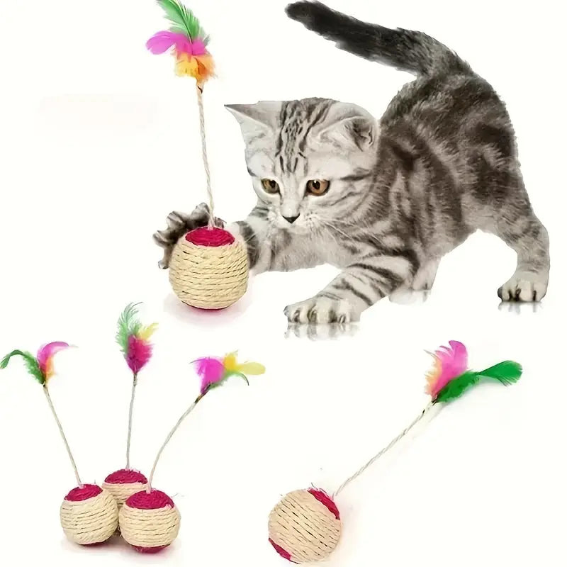 Premium interactive cat toy: sisal play ball with feathers for stimulating feline fun, enrichment, and exercise.