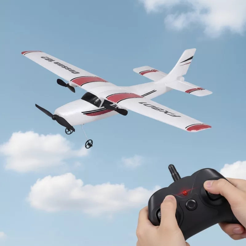 Durable foam RC plane for beginners, remote-controlled for fun outdoor flying for kids & adults.