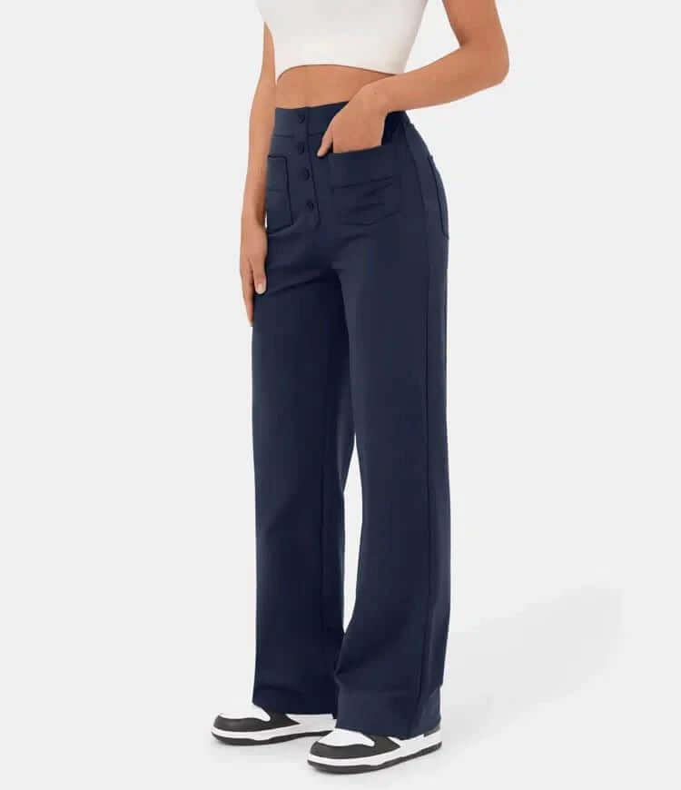 Women's High-Waisted Casual Trousers with Buttons