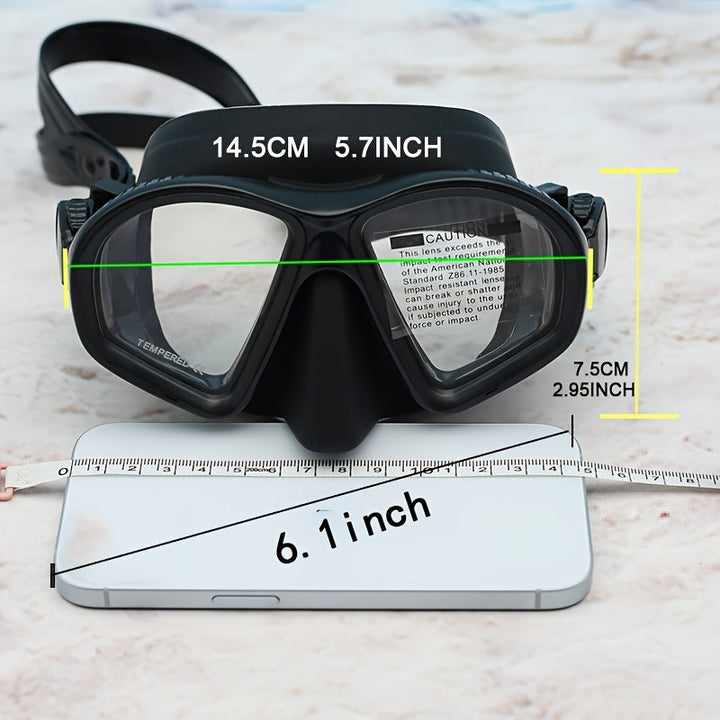 Unisex anti-fog dive mask with tempered glass and camera mount, ideal for all watersports activities.