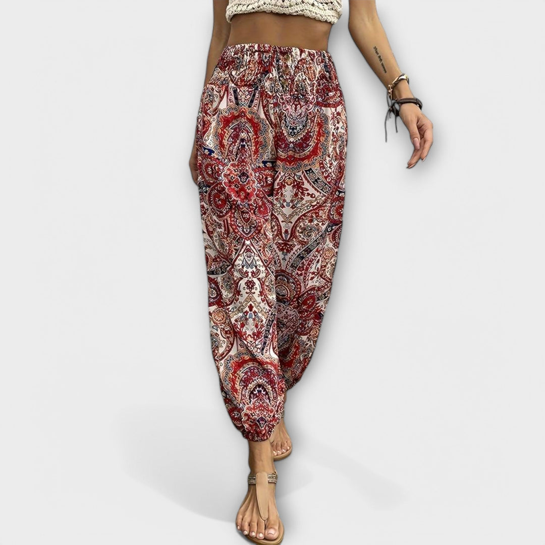 Women's casual ethnic print pants, comfortable and patterned for a stylish, elegant look.