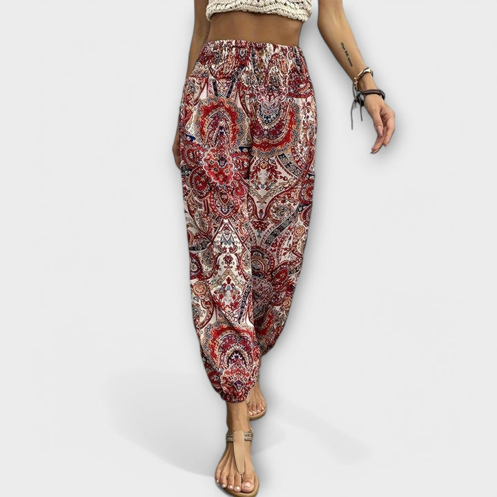 Women's casual ethnic print pants, comfortable and patterned for a stylish, elegant look.