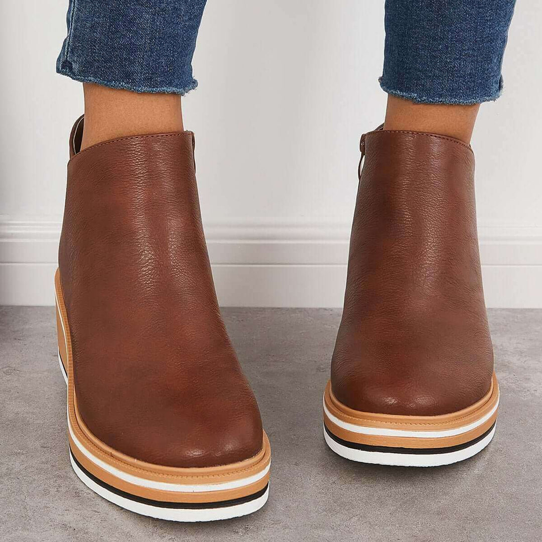 Women's Platform Ankle Boots with Zip
