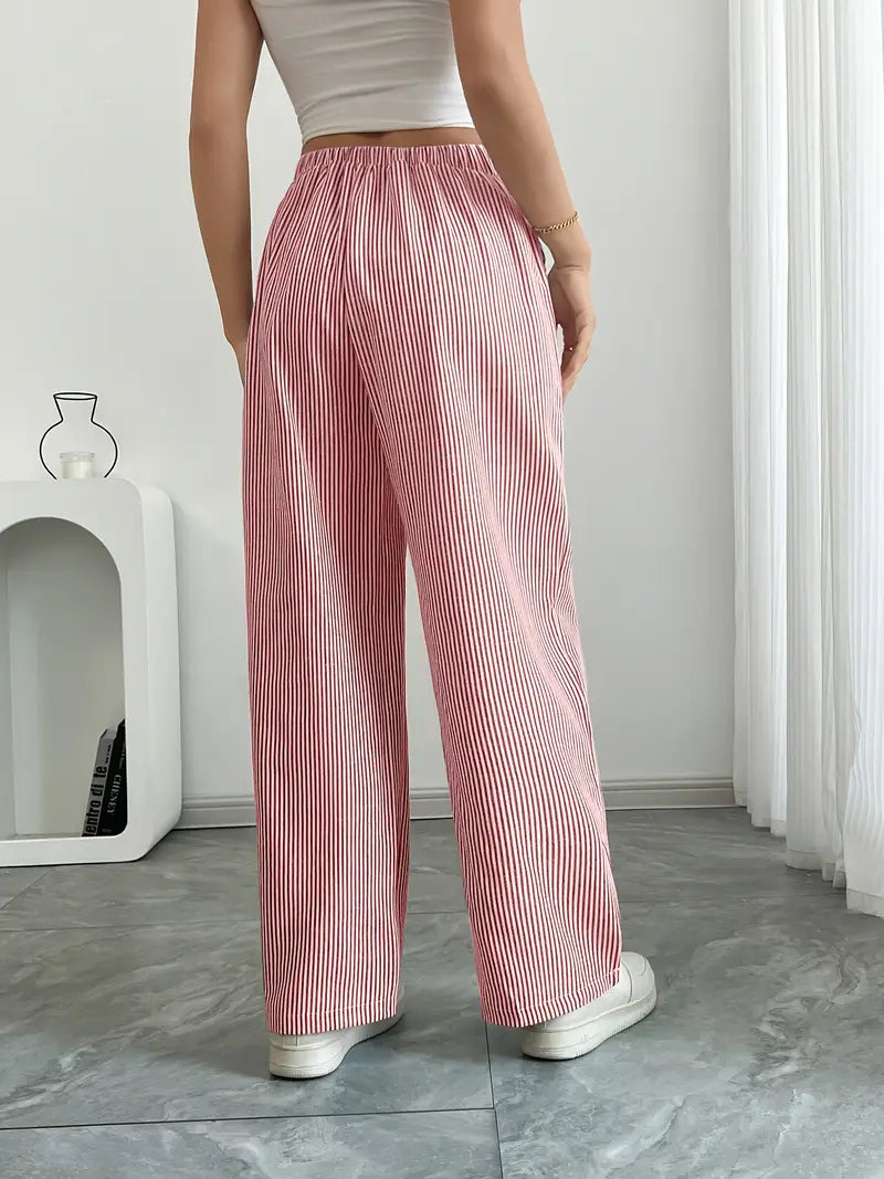 Comfortable women's striped wide leg pants, suitable for spring/summer.