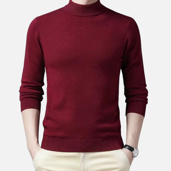 Men's stand-collar knit sweater, long sleeve, cozy & elegant for winter fashion.