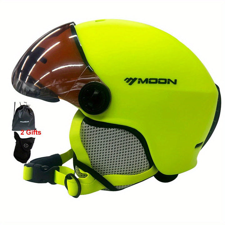 Plush interior lining of a comfortable ski helmet, offering warmth & safety for winter sports.