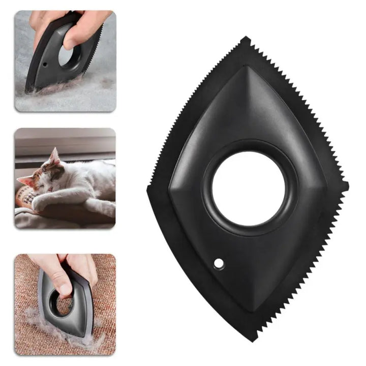 Efficient dog hair remover brush tackling long dog fur on a car seat, ensuring a clean and tidy pet accessory.