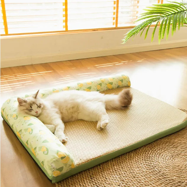 Stylish cooling mat cat bed with a protective raised edge. Provides ultimate summer comfort for all small pets.