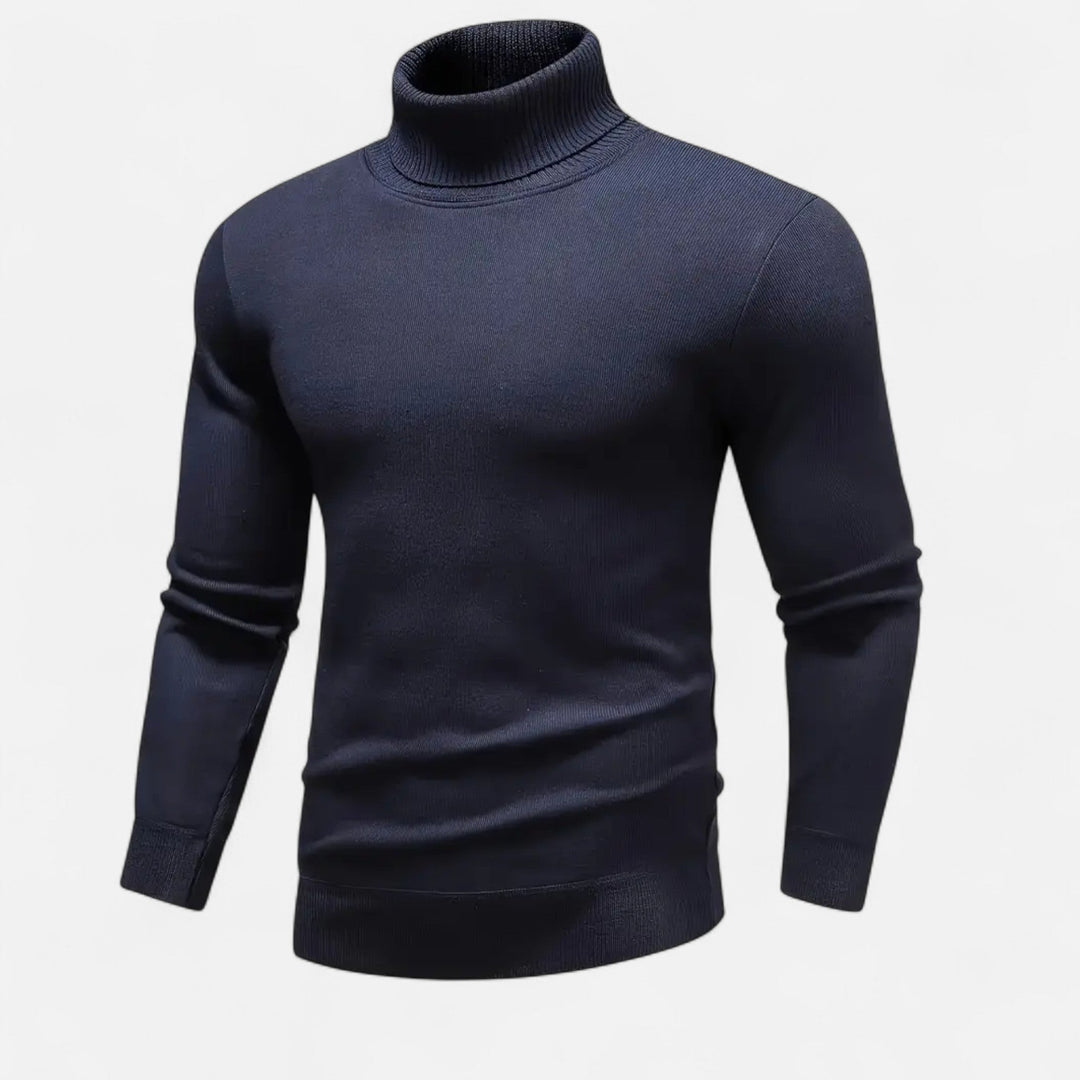 Comfortable men's high-neck sweater, providing effortless warmth and sophisticated style for modern winter fashion.