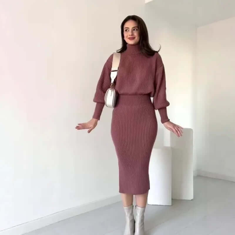 Women's Ribbed Sweater Dress - Elegant & Warm