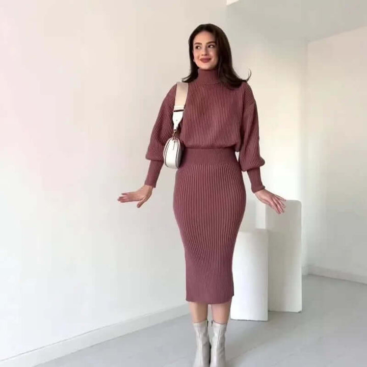 Women's Ribbed Sweater Dress - Elegant & Warm