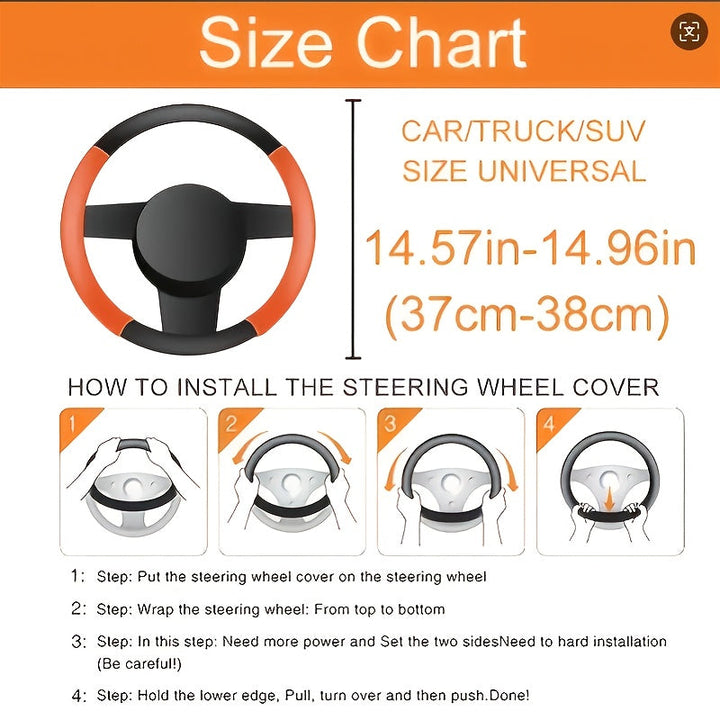 Enhance driving safety with this non-slip universal PU leather steering wheel cover, providing a secure & comfortable feel.